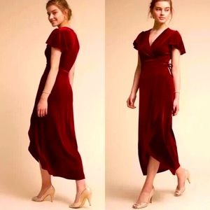 BHLDN Thrive Red Velvet Wrap Dress